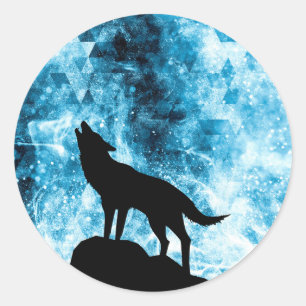 Howling Wolf Winter schneeblauer Rauch Abstrakt Runder Aufkleber