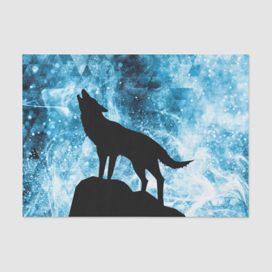 Howling Wolf Winter schneeblauer Rauch Abstrakt Seidenpapier (Vorderseite)
