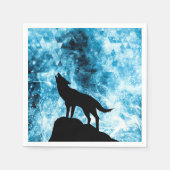 Howling Wolf Winter schneeblauer Rauch Abstrakt Serviette (Vorderseite)