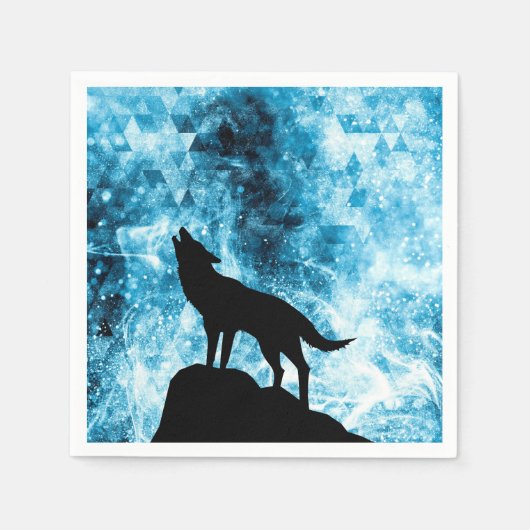 Howling Wolf Winter schneeblauer Rauch Abstrakt Serviette (Vorderseite)