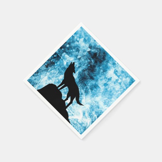 Howling Wolf Winter schneeblauer Rauch Abstrakt Serviette (Ecke)