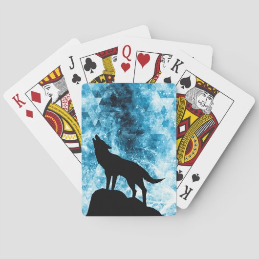 Howling Wolf Winter schneeblauer Rauch Abstrakt Spielkarten (Rückseite)