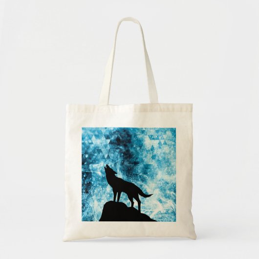 Howling Wolf Winter schneeblauer Rauch Abstrakt Tragetasche (Vorne)