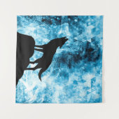 Howling Wolf Winter schneeblauer Rauch Abstrakt Wandteppich (Vorderseite (Horizontal))