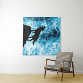 Howling Wolf Winter schneeblauer Rauch Abstrakt Wandteppich (Beispiel (Horizontal))