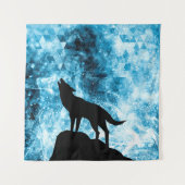 Howling Wolf Winter schneeblauer Rauch Abstrakt Wandteppich (Vorderseite)