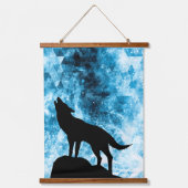 Howling Wolf Winter schneeblauer Rauch Abstrakt Wandteppich Mit Holzrahmen (Vorderseite)
