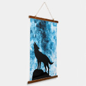 Howling Wolf Winter schneeblauer Rauch Abstrakt Wandteppich Mit Holzrahmen (Gewinkelt)
