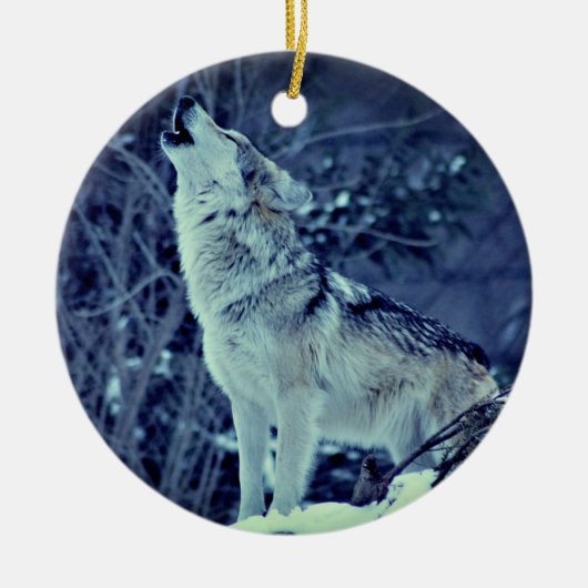 Howling Wolf Winterwald Keramik Ornament (Vorne)