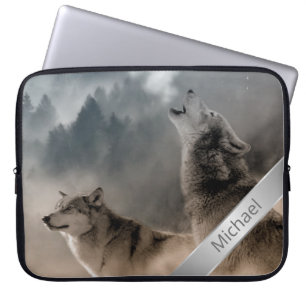 Howling Wolves Foto Monogram Laptop Sleeve
