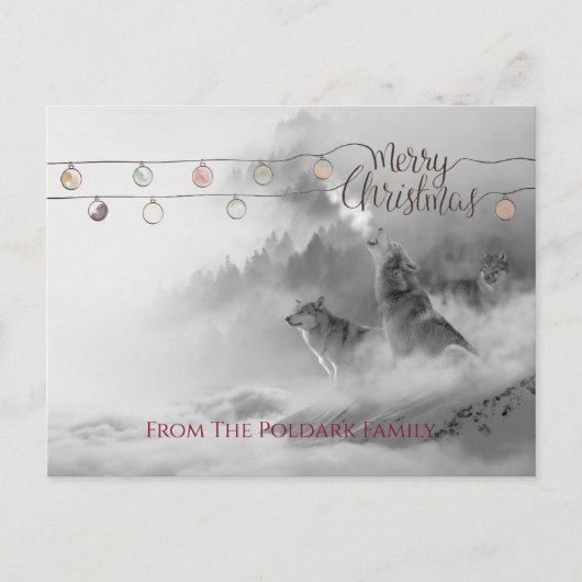 Howling wolves In Winter Snow Merry Christmas Feiertagspostkarte (Vorderseite)