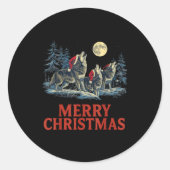 Howling Wolves Merry Christmas Holiday Design Runder Aufkleber (Vorderseite)