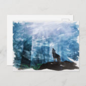 Howling zum Mond Wolf in der Nacht Wasserfarbe Postkarte (Vorne/Hinten)