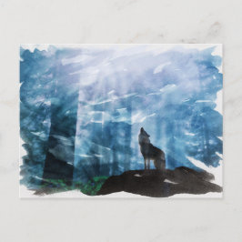 Howling zum Mond Wolf in der Nacht Wasserfarbe Postkarte