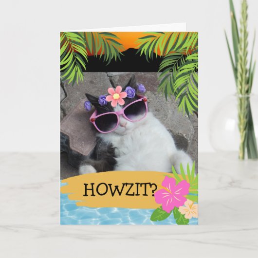 Howzit? Hawaiian Themed Chill Cat Pink Shades Karte (Vorderseite)