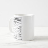 HR Manager Nutritional Facts Funny Office Gift Kaffeetasse (Vorderseite Links)