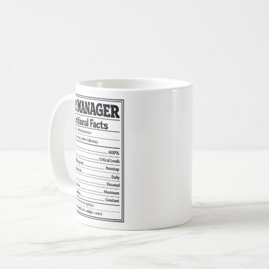 HR Manager Nutritional Facts Funny Office Gift Kaffeetasse (Vorderseite Links)