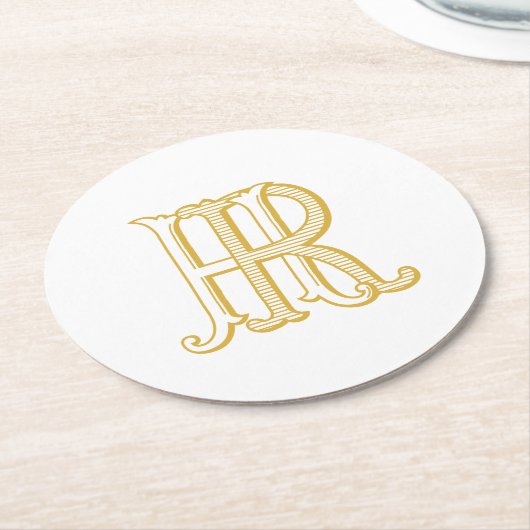 HR Monogramm- oder RH-Monogramm-Untersetzer Runder Pappuntersetzer (Angewinkelt)