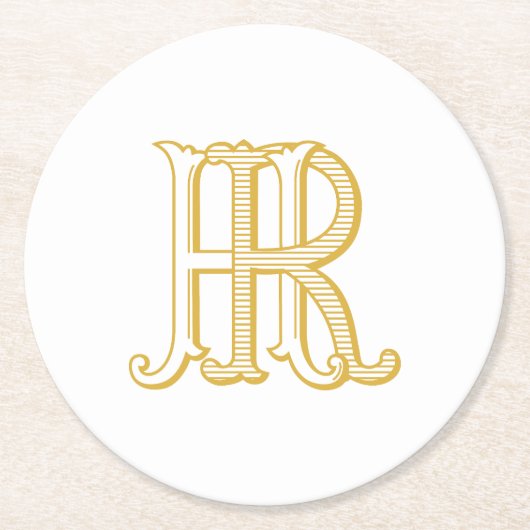 HR Monogramm- oder RH-Monogramm-Untersetzer Runder Pappuntersetzer (Vorderseite)