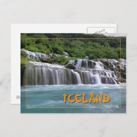 Hraunfossar Island Postkarte (Vorne/Hinten)