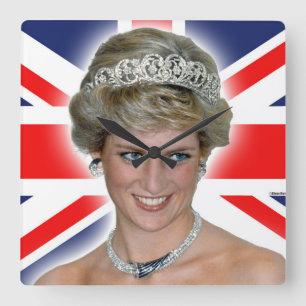 HRH Princess Diana Union Jack Quadratische Wanduhr