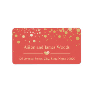 Hright Gold Confetti Dots Coral Orange Wedding Adressaufkleber