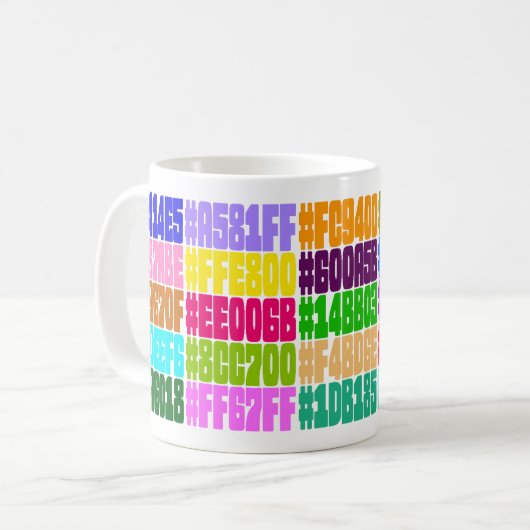 HTML-FarbTasse. (Hexe RGB-Farbspezifikt.) Kaffeetasse (Vorderseite Links)