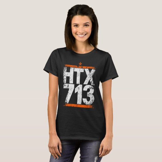 HTX 713 Houston Strong HTown Distressed Orange Hou T-Shirt (Vorne ganz)