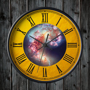 Hubble & Antennae-Galaxien 2 - Weltraum / Gold Runde Wanduhr