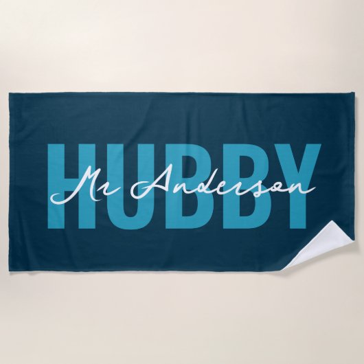 Hubby Blue Monogram Honeymoon Strandtuch (Vorderseite)