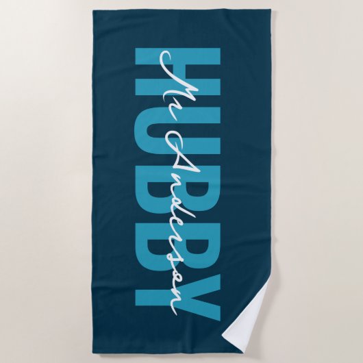 Hubby Blue Monogram Honeymoon Strandtuch (Vorderseite)