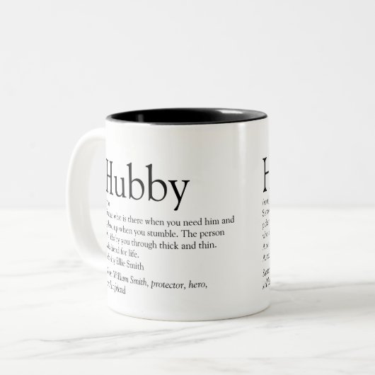 Hubby Definition Zitat Schwarz-Weiß-Moderne Zweifarbige Tasse (Vorderseite Links)