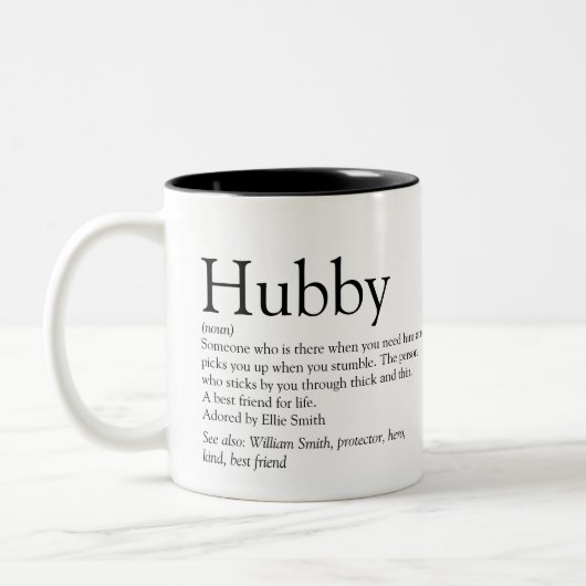 Hubby Definition Zitat Schwarz-Weiß-Moderne Zweifarbige Tasse (Links)