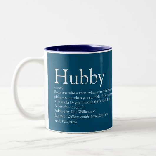 Hubby Definition Zitat Spaß Cool Modernes Blau Zweifarbige Tasse (Links)