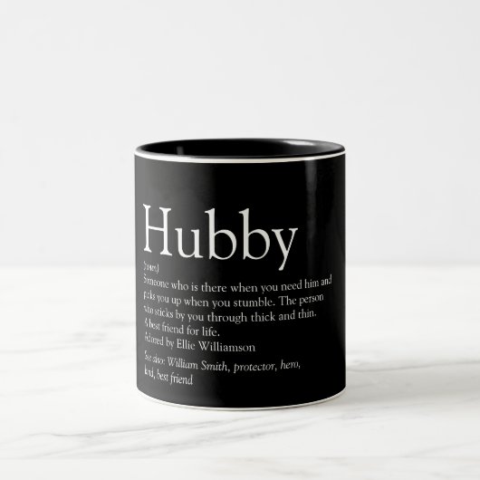 Hubby Definition Zitat Spaß Cool Schwarz und Weiß Zweifarbige Tasse (Mittel)