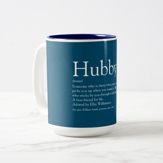 Hubby Definition Zitat Spaß Modernes Blau Zweifarbige Tasse (Vorderseite Links)