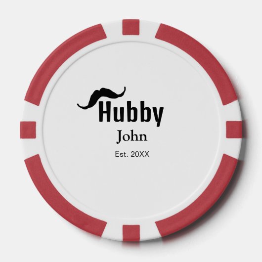 Hubby Ehemann Name Datum Jahr Schnurrbart einfach Pokerchips (Vorderseite)