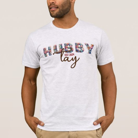 Hubby Est Jahr Personalisierte Hubby-Floral Alphab T-Shirt (Vorderseite)