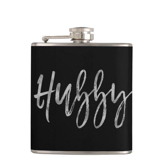 Hubby Flask mit der Typografie der Silberfolie Flachmann (Vorderseite)