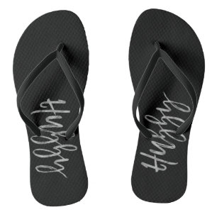 Hubby Flip Flops mit Silberfolientyppografie Badesandalen