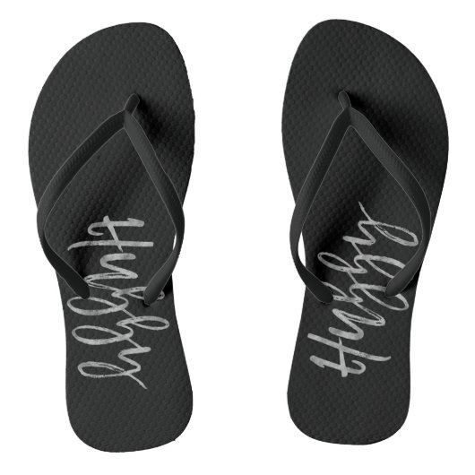 Hubby Flip Flops mit Silberfolientyppografie Badesandalen (Fußbett)