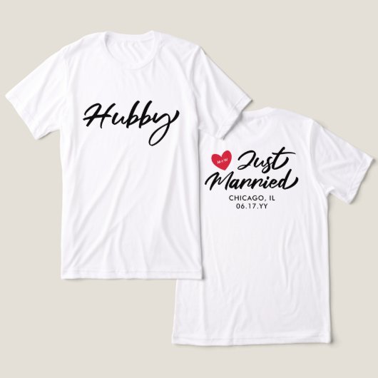 Hubby Just Married Red Heart Initials Wedding Tri-Blend Shirt (Design vorne & hinten)