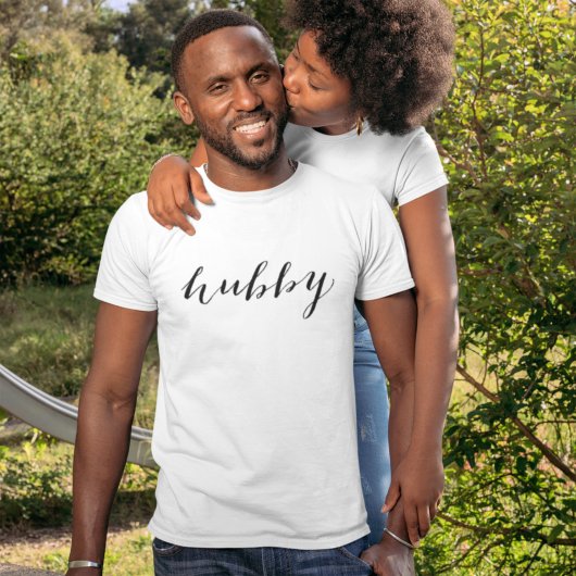 Hubby Modern Black Script White Mens T-Shirt