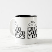 Hubby Modern Honeymoon White Script Black Zweifarbige Tasse (Vorderseite Links)