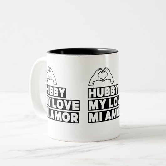 Hubby Modern Honeymoon White Script Black Zweifarbige Tasse (Vorderseite Links)