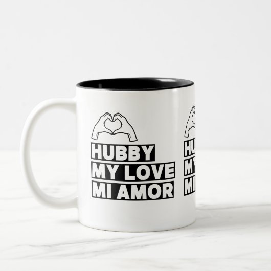 Hubby Modern Honeymoon White Script Black Zweifarbige Tasse (Links)