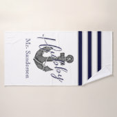 Hubby Nautical White and Navy Blue Anchor Beach Badehandtuch (Badehandtuch)
