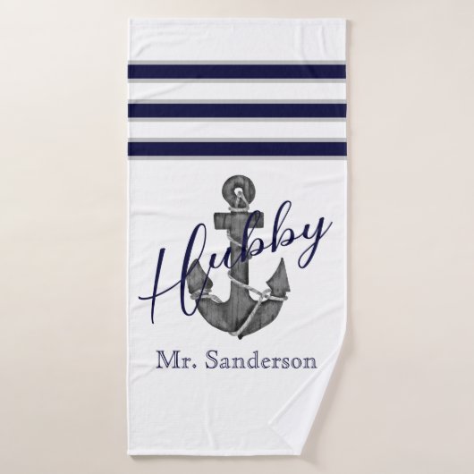Hubby Nautical White and Navy Blue Anchor Beach Badehandtuch (Badehandtuch)