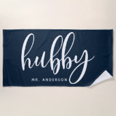 Hubby Navy Blue und White New Groom Strandtuch (Vorderseite)