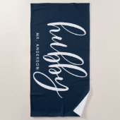 Hubby Navy Blue und White New Groom Strandtuch (Vorderseite)